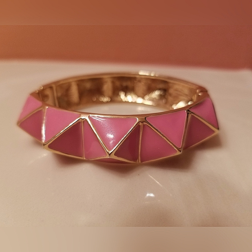 Kenneth Jay Lane Pink Enamel Geometric Hinged Bracelet